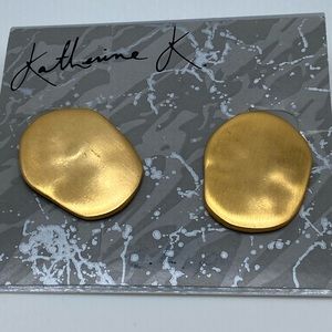 Katherine K Satin Gold Tone Hammered Clip On Earrings